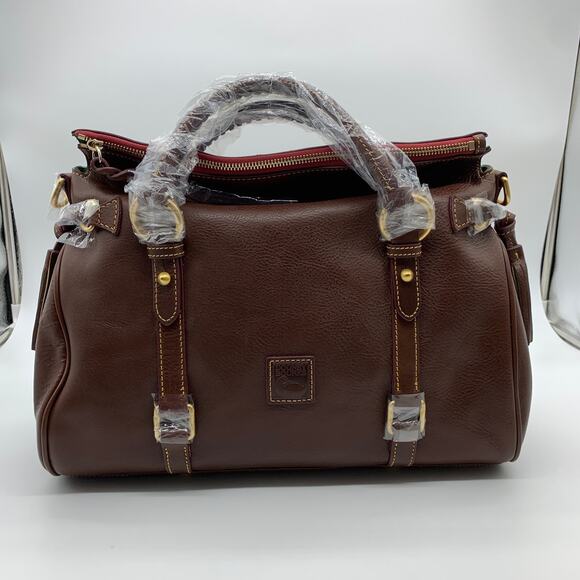 Dooney & Bourke Handbags Florentine Leather Satchel Brown Cheatnut Color - Picture 1 of 16